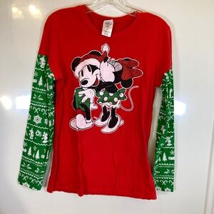 Disney Mickey Mouse Minnie Mouse Long Sleeve Shirt Sz XL Juniors Christmas